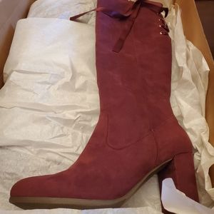 JustFab Tall Ribbon Back Heeled Boots 9